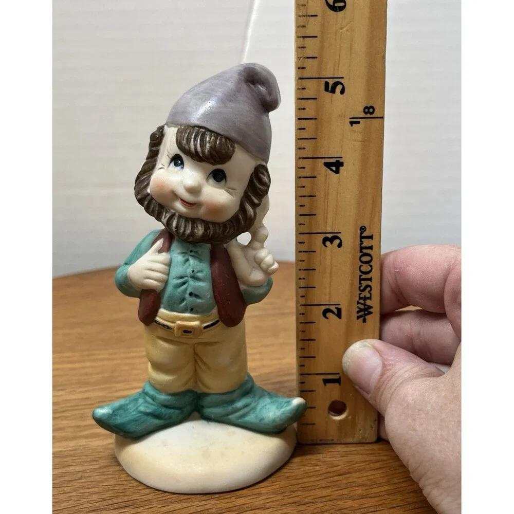 Lego Elf Pixie Gnome Figurine Purple Hat Pointing Finger Green Elf Shoes Ceramic